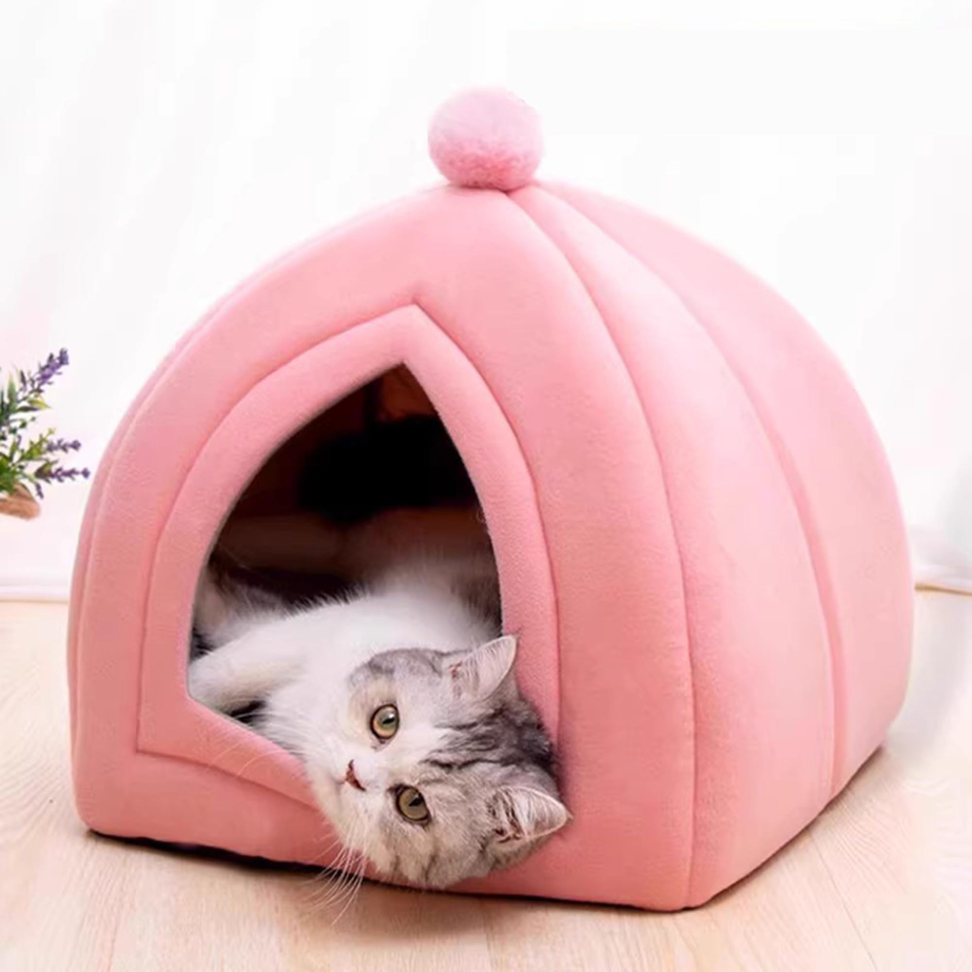 XIEMINLE Cat Caves Bed Hooded Cat House Pet Sleeping Caves Tent, Pink, 47*47*53cm
