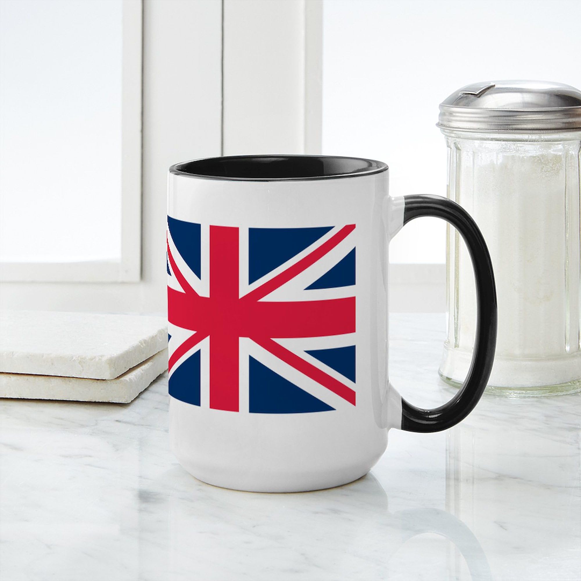 British Flag Ceramic Mug – 15 Oz Large Coffee Mug, Microwave Safe, White With Union Jack Design, Novelty Gift For Tea & Coffee Lovers