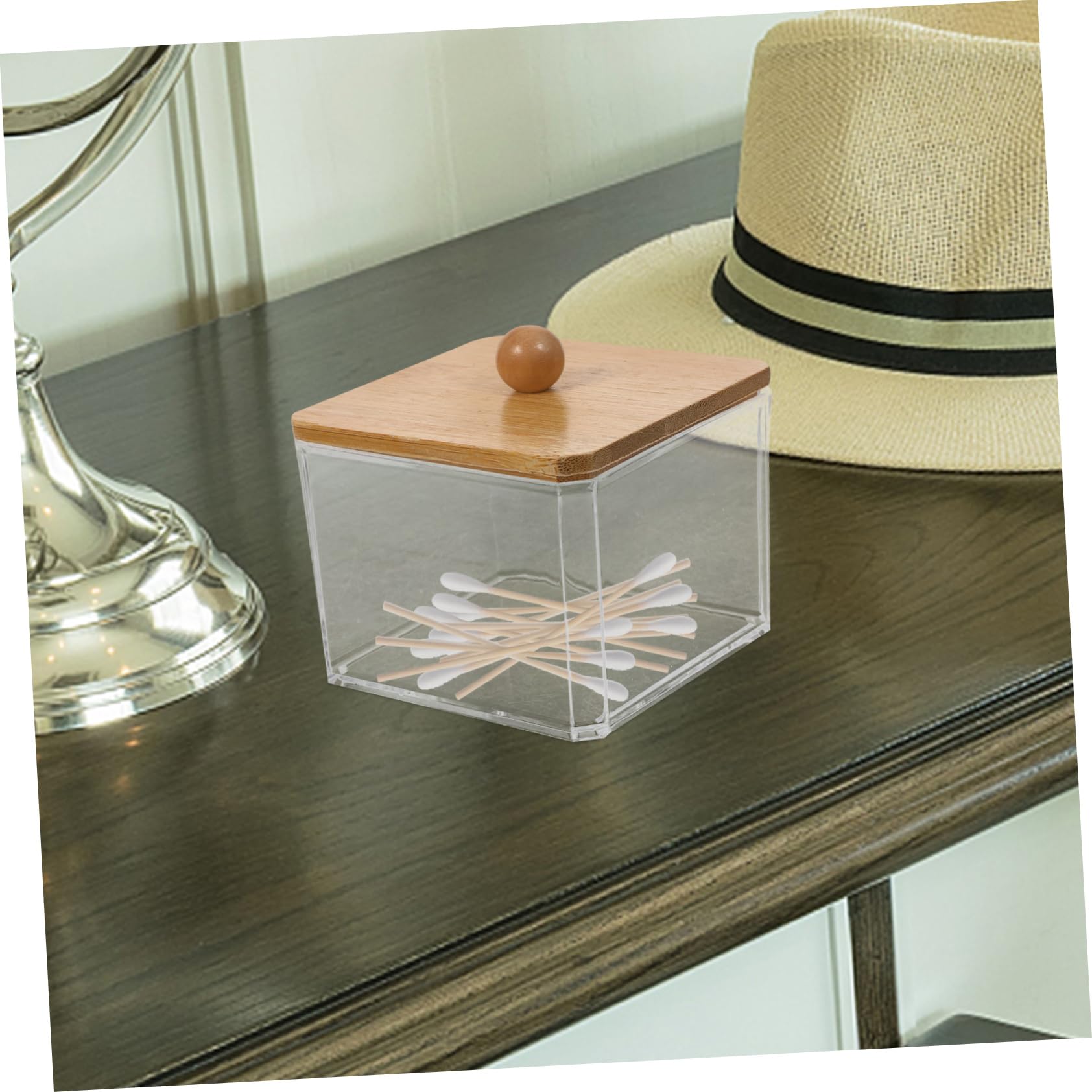 Cabilock 5stücke Klarer Kosmetikpad-organizer Mit Holzdeckel Transparente Aufbewahrungsbox Für Wattestäbchen Wattepads Make-up-schwämme Und Mehr Praktisch Und Dekorativ Für Zuhause
