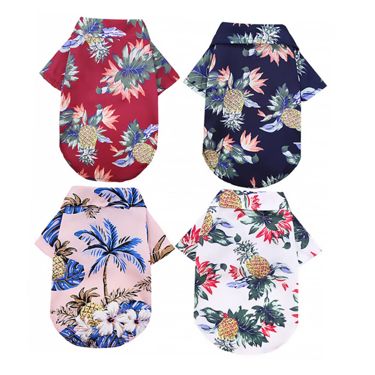 Happyyami 4pcs Hawaiian Dog T-shirt Pineapple Printed Puppy Camping Short Sleeve Apparel Lightweight Polyester Button Closures for Easy Dress Suitable for Summer Activities Pet — image 1