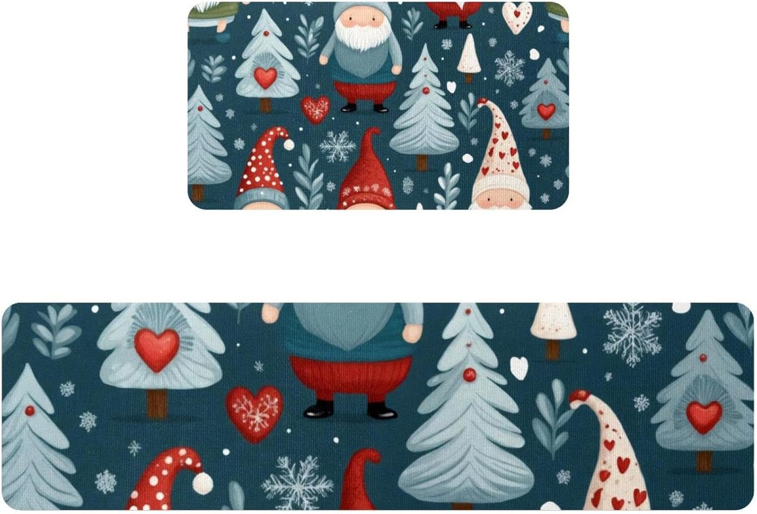 Kitchen Rugs Set of 2, Christmas Decor Leaves Cane Bells Kitchen Mats for Floor Washable, Kitchen Floor Runner Mat Cushioned Anti Fatigue