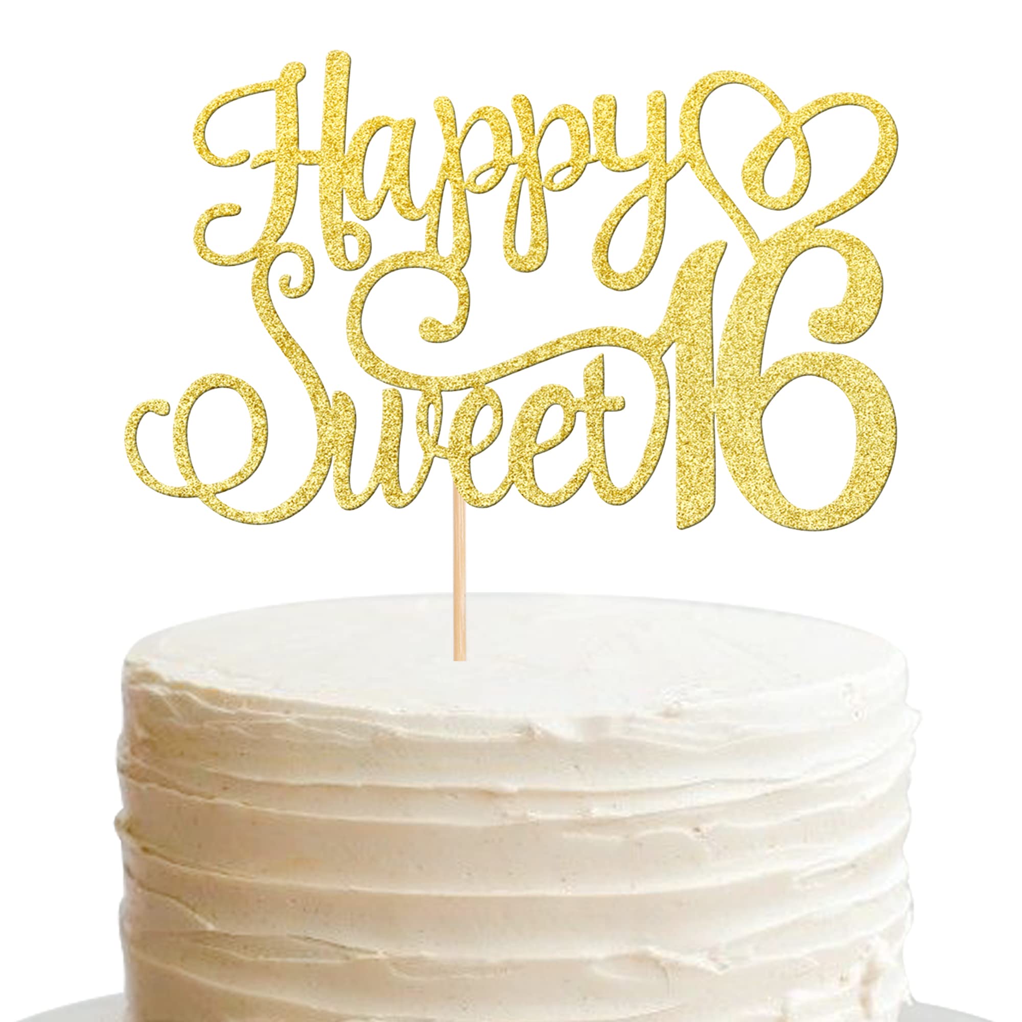 1 PCS Happy Sweet 16 Cake Topper Glitter 16th Birthday Cake Pick Cheers to 16 Years Cake Decoration for Happy 16th Birthday Anniversary Party Decorations Supplies Gold