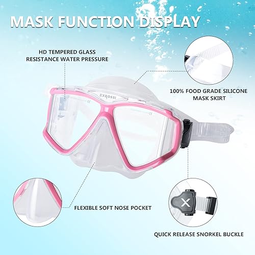 Miniatura 10 de Dry Top Snorkel Mask Set, Anti Fog Tempered Glasses Diving Mask Goggles with Snorkle, Professional Pano 4 Windows Adult Snorkeling Gear for Swimming