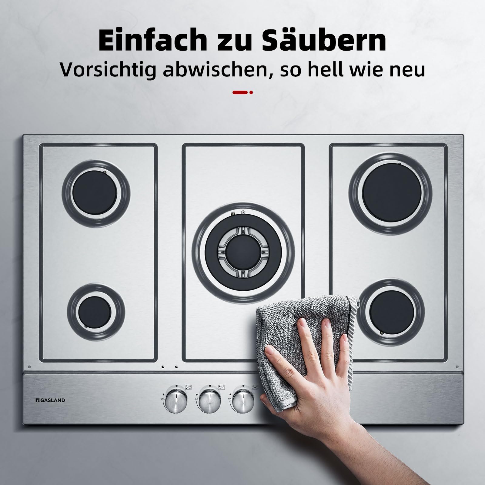 GASLAND GH2705SS1FC 76 cm Piano cottura a gas da incasso in acciaio inox, 5 fuochi con bruciatore wok, compatibile con GPL e gas naturale, 10400 Watt - Vista 8