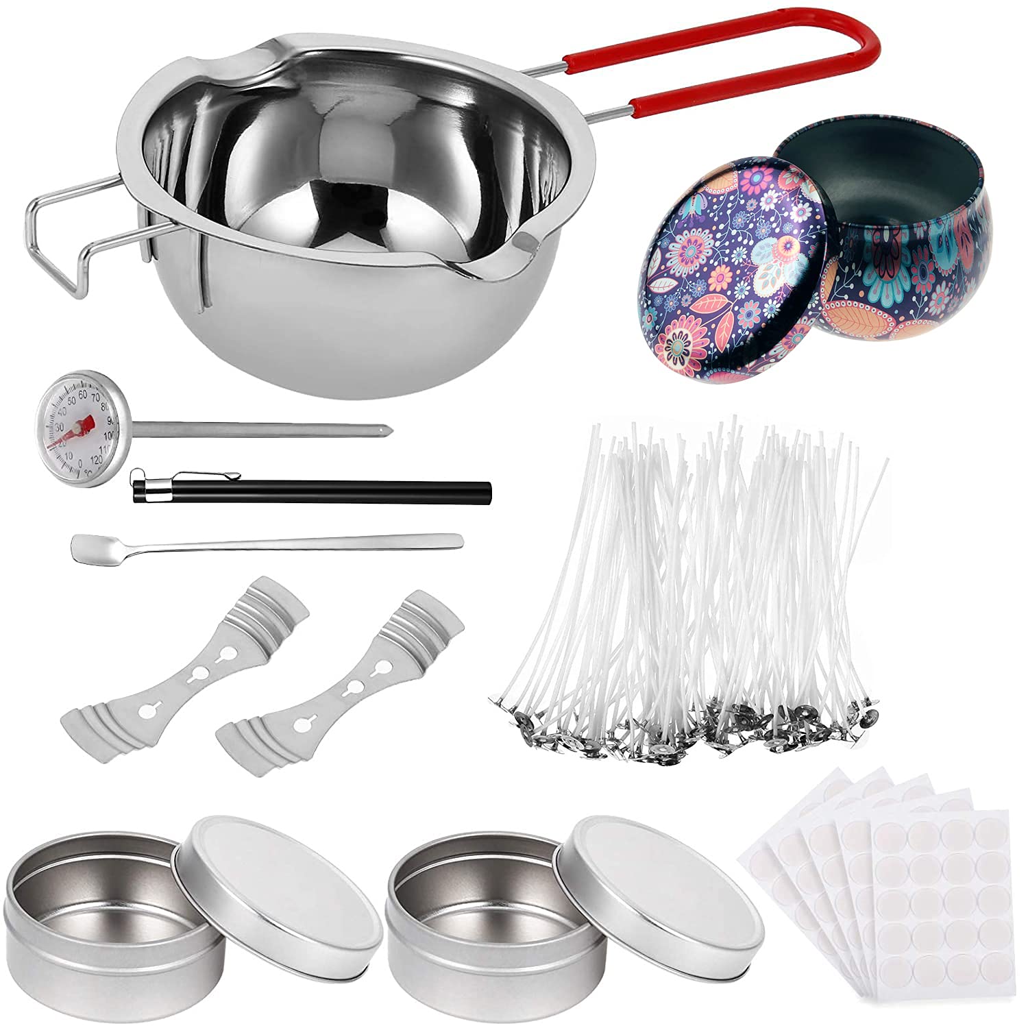 ELECTRFIRE Candle Making Kit, Includes Double Spouts Pot, Candle Wicks, Wick Stickers, Candle Wick Holders, Candle Tins and Thermometer, Craft Tools for Making Candles