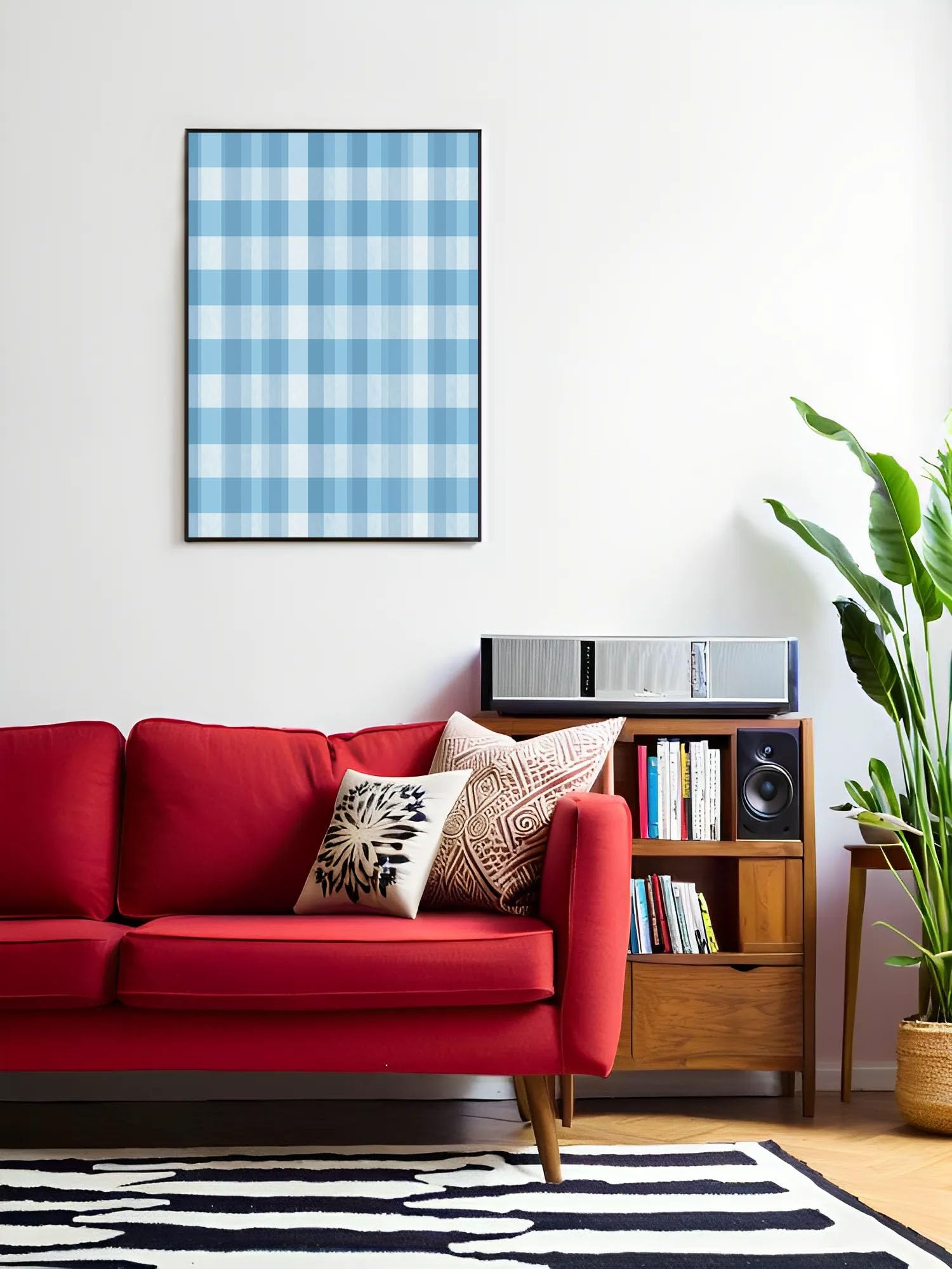 Dipinti Su Tela Scacchiera Sfumata, Poster Da Parete Di Stile Country Geometrico, Quadri Dipinti Su Tela In Blu Bianco Stampe Da Parete Per Soggiorno Decorazione, Senza Cornice, 70X100Cm