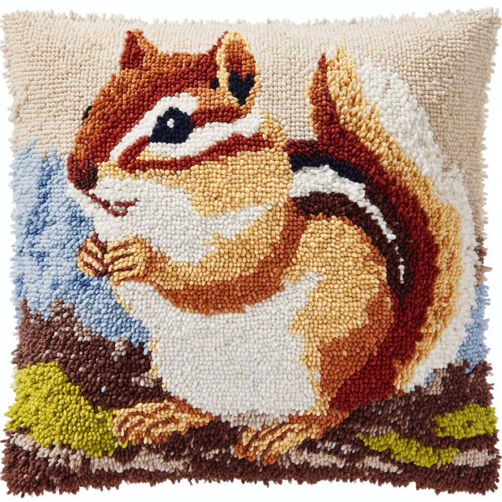 WallustrioaW DIY Latch Hook Cushion Kit,Animal Squirrel