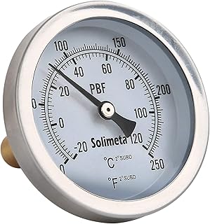 Solimeta 2.5" Bimetal Dial Thermometer, 0-250 deg F/-20-120 deg C, Lead-Free Brass Stem with Pocket