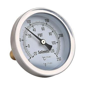 2.5" Bimetal Dial Thermometer, 0-250 deg F/-20-120 deg C, Lead-Free Brass Stem with Pocket