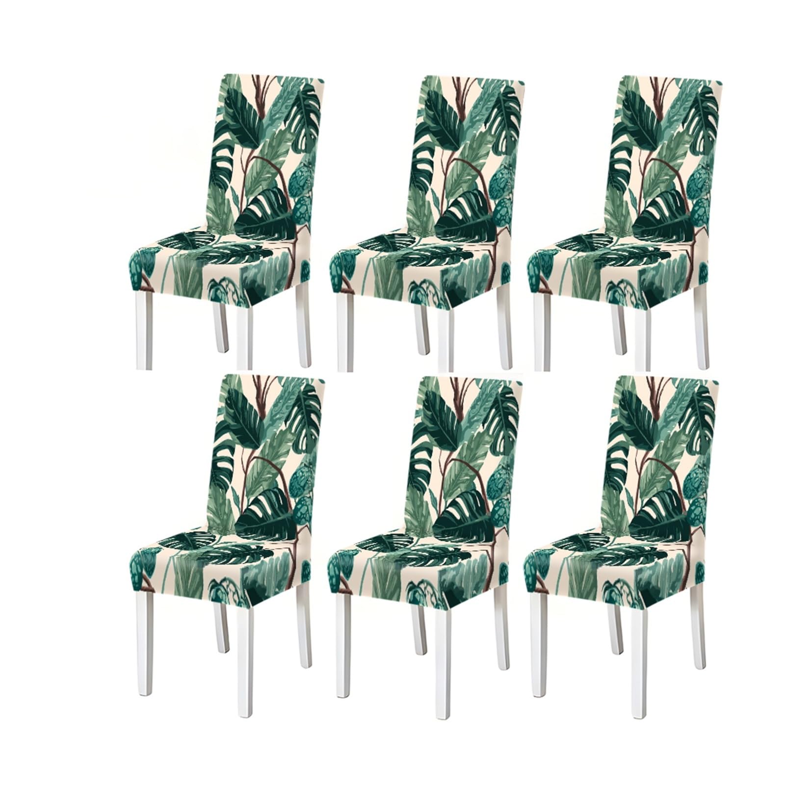 FZJKGH Tropical Monstera Leaf Pattern Print Dining Chair Covers Set Of 2/4/6, Stretch Slipcovers For Kitchen Dining Room Removable Stretch Slipcovers for Dining Chairs(6PCSChair cover)