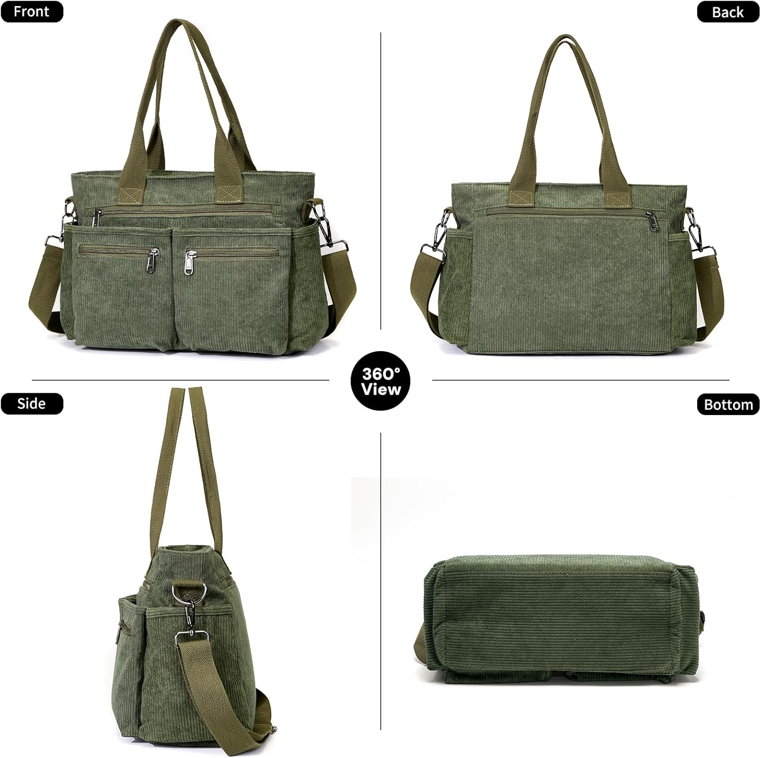 YDF Corduroy Tote Bag for Women Crossbody Purse with Zipper, Aesthetic Multi Pocket Work School Bag, Gifts for Mom Teacher - Image 8