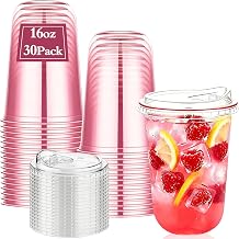 Clear Plastic Cups with Lids - 30 Pack 16 Oz Disposable Iced Coffee Cups with Strawless Sip Lids, Upgrade Sturdy Round Bottom To Go Plastic Cups for Iced, BPA Free Crystal Cups for Party Cold Drinks