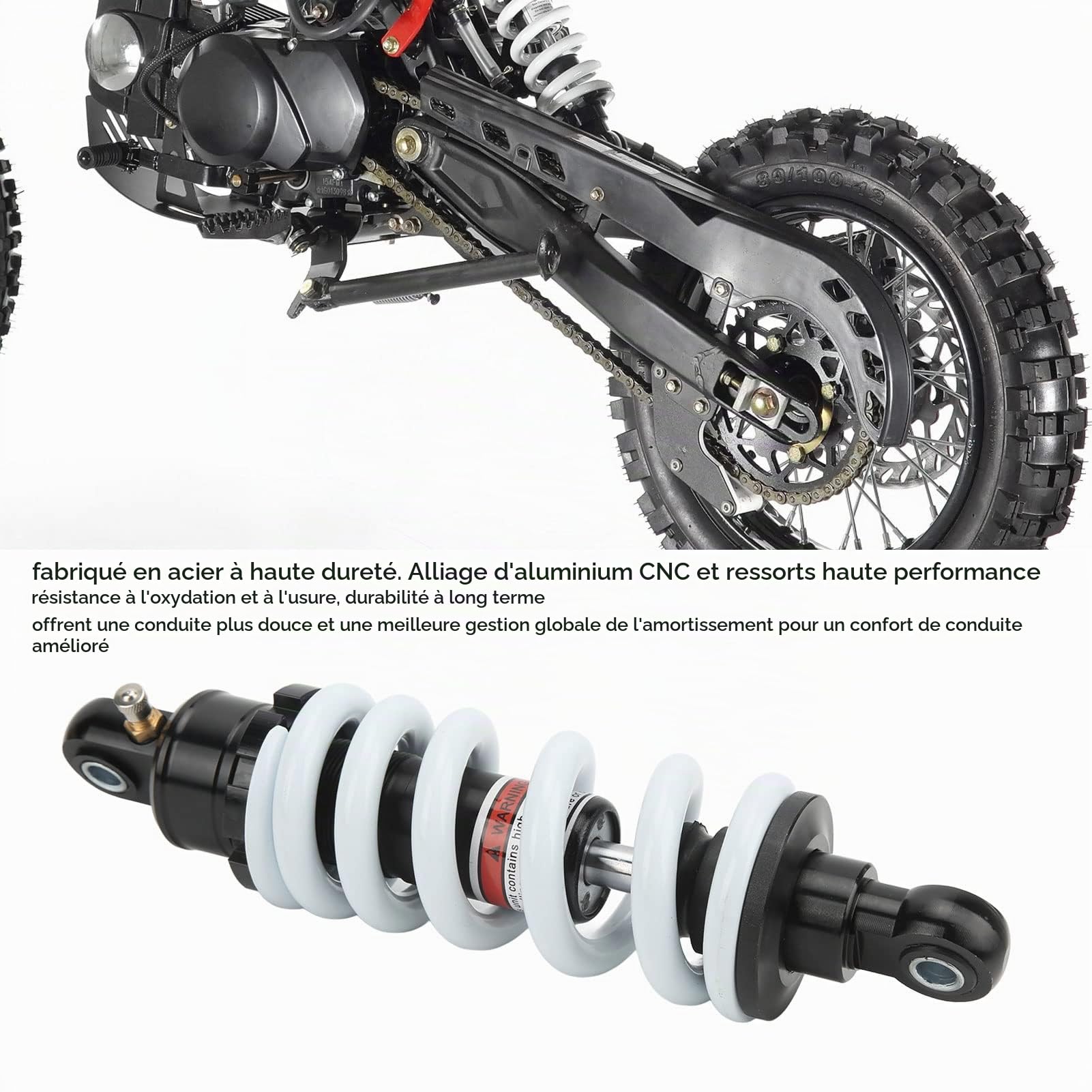Amortisseur de suspension réglable d'amortisseur de moto de 250 mm pour ATV Go Kart Scooter Dirt Pit Bike