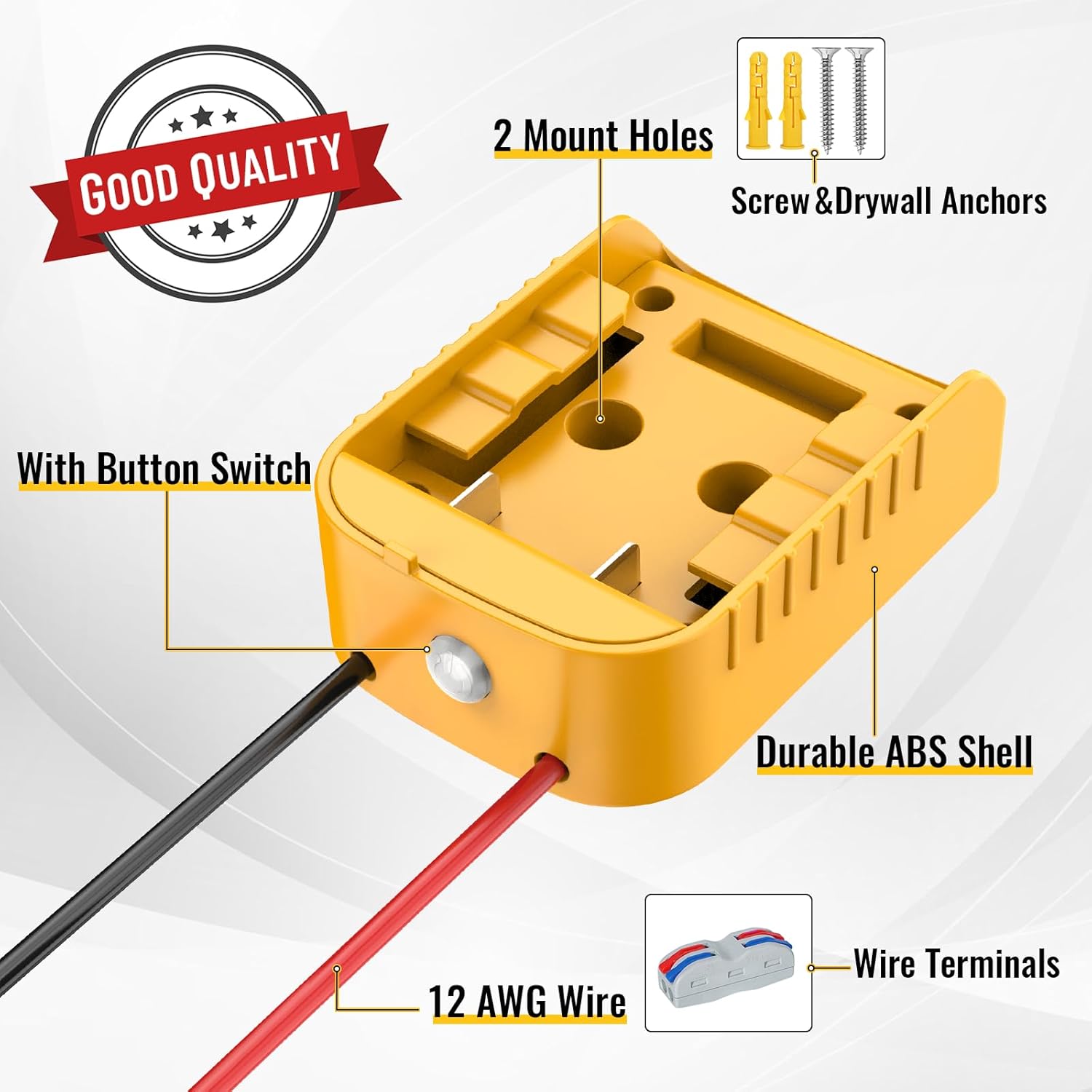 Azocek Upgraded Power Wheel Adapter Compatible with Dewalt 20V Battery – with Overdischarge & Overcurrent Protection, Switch, for DIY RC Cars, Toys, Robotics