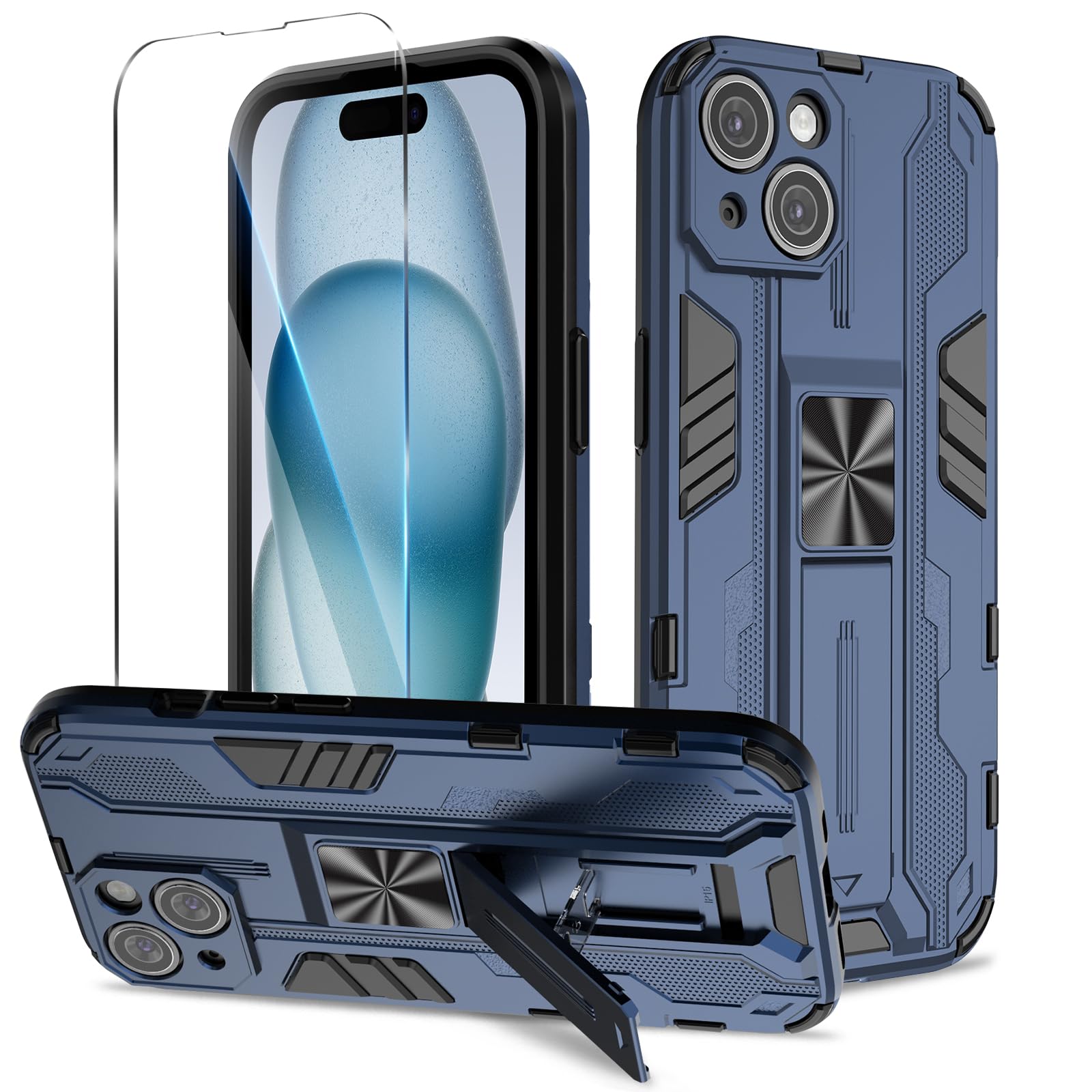 Funda para Samsung Galaxy A13 4G con Cristal Templado Protector Pantalla, Carcasa Antigolpes con Soporte anular metálico, Case Protectora de Grado Militar, Negro — view 253