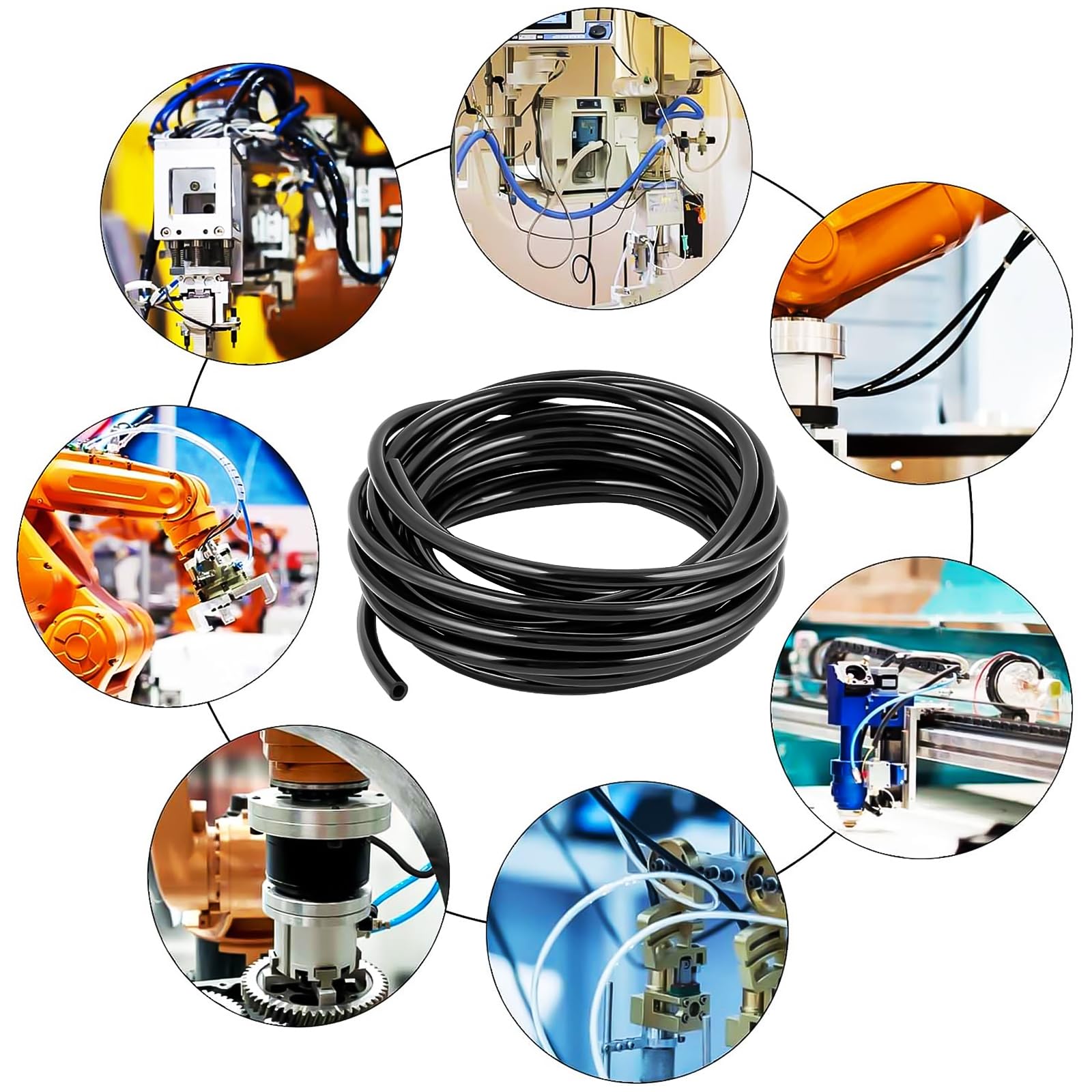 20m Tuyau Pneumatique, Tuyau Pneumatique 6mm avec 4 Connecteurs Pneumatiques, pour Equipements Pneumatiques, Industriels et Domestiques (Noir)