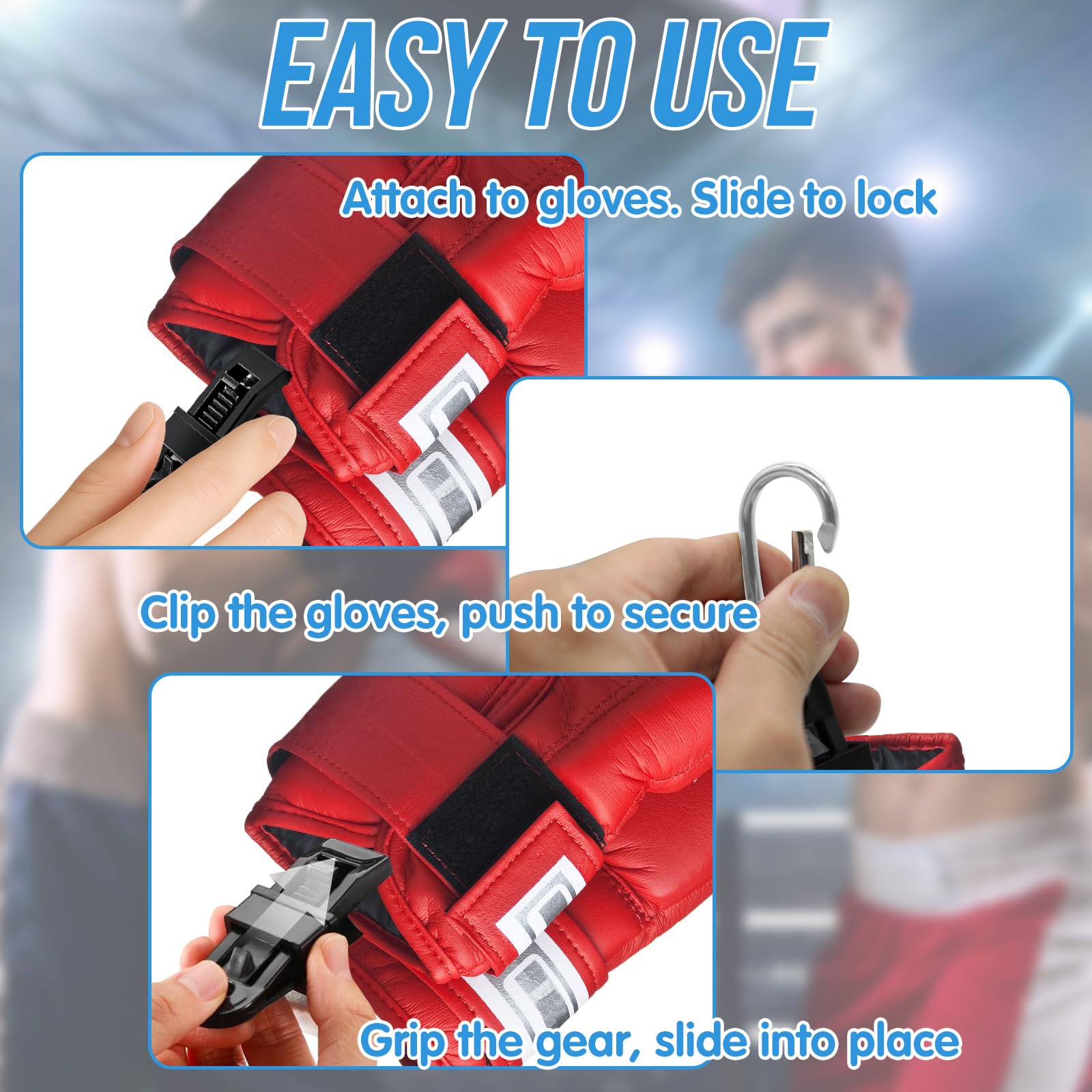 2 Soportes metálicos para de Boxeo | Mosquetón Resistente para asegurar y Transportar de MMA y Muay Thai en Mochilas, Bolsos, Equipaje o Bolsas de Gimnasio | Organizador de Accesorios Boxeo Clip