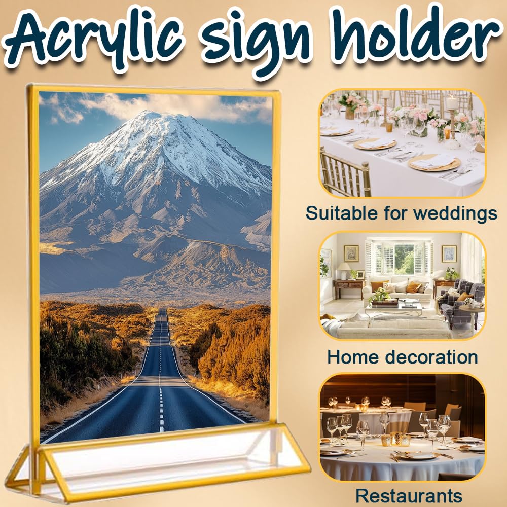 Aufsteller A5 Goldene A5 Schicker Flyerständer Kartenständer Bilderrahmen für Kinderzeichnungen, Tishaufsteller a5Acryl Tishkartenhalter Tischnummern-Aufsteller für Hochzeit Tischdeko (6St)
