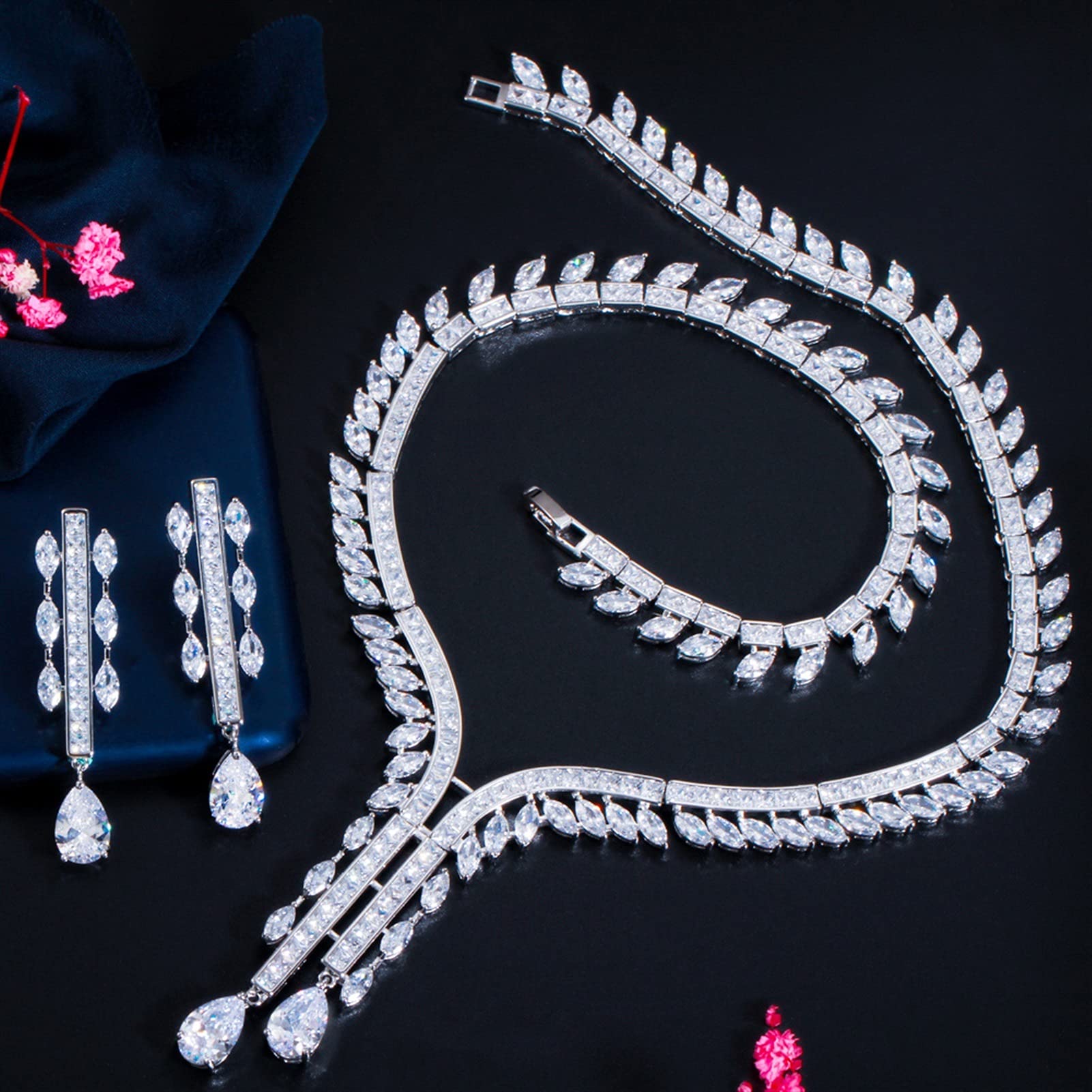 weiße Farbe wassertropfen zirkonia Damen Party Hochzeit Braut kostüm schmuck Set schmucksets