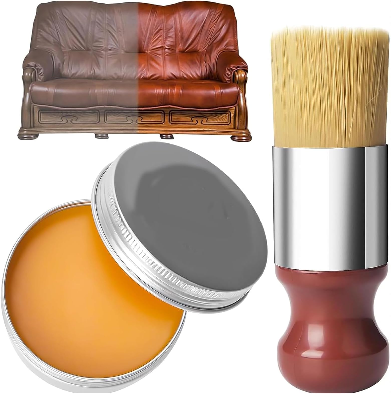 Furniture Salve for Leather, Furniture Salve/Leather Salve with Boar Bristle Brush, Leather Conditioner Restorer & Polish, Deep Leather Cleaner Set for Furniture, Car Seats