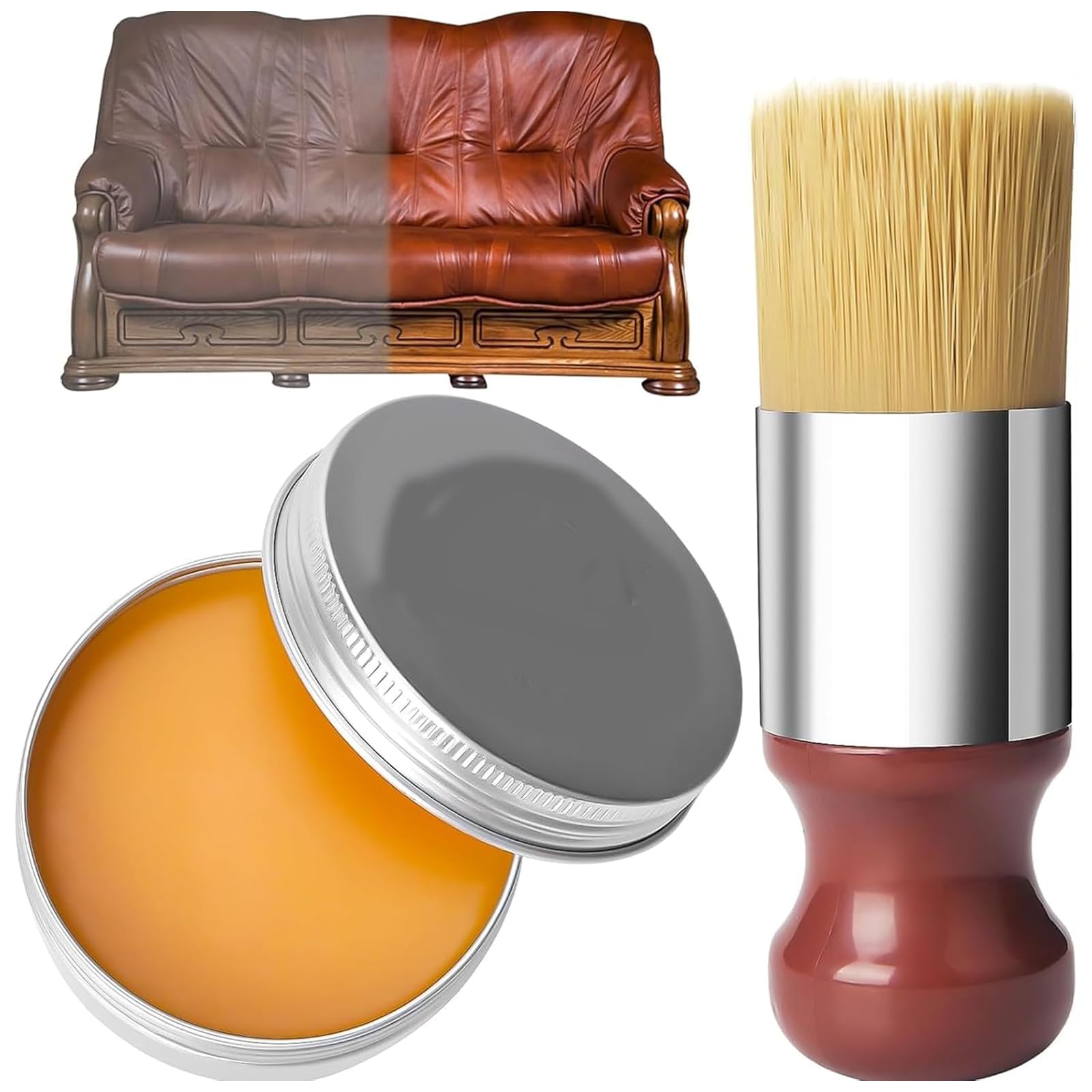Furniture Salve for Leather, Furniture Salve/Leather Salve with Boar Bristle Brush, Leather Conditioner Restorer & Polish, Deep Leather Cleaner Set for Furniture, Car Seats