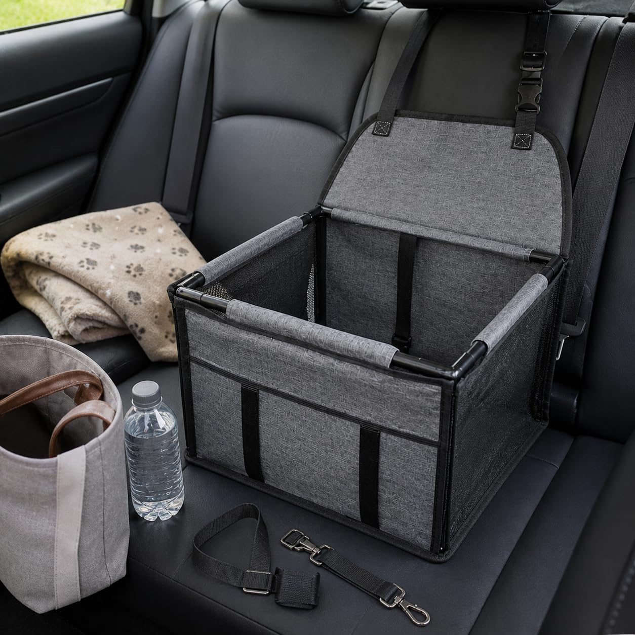 Seggiolino Auto per Animali Pieghevole, Nero e grigio | Struttura pieghevole, Accessorio Auto Cani, , Per Famiglie con Animali
