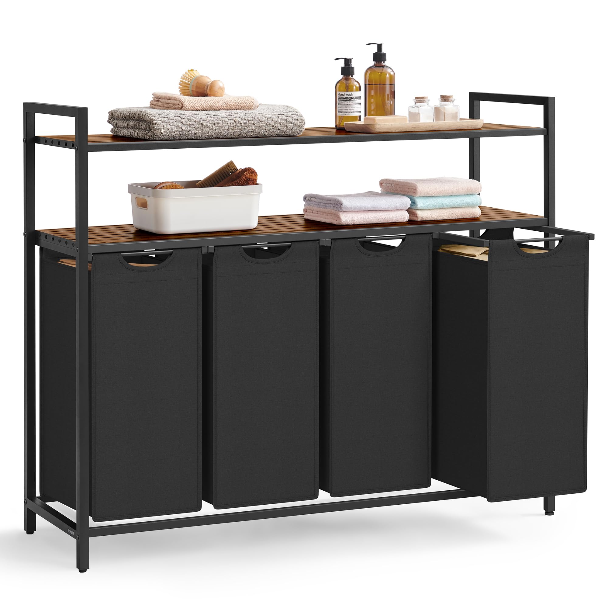 Laundry Basket with 4 Pull-Out Bags Rustic Brown and Black