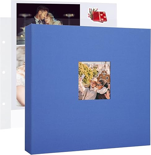 Miniatura 9 de Álbum de fotos de 10 x 10 pulgadas con 3 anillos para manualidades, con 30 fundas de plástico, 60 páginas y cubierta de tela para bebés, viajes
