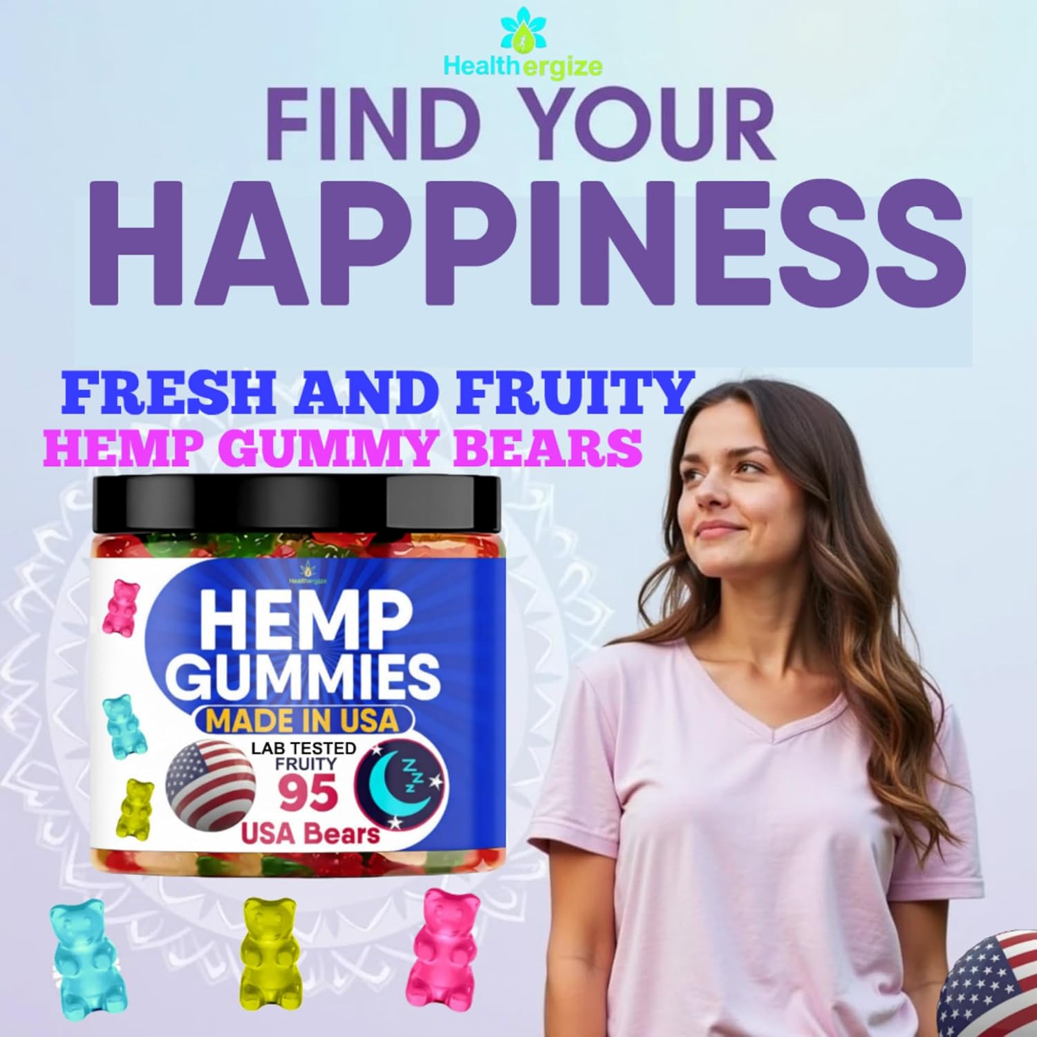 Hemp Gummies for Sleep Calm Relaxation, Hempoil Gummy Bear Candy Edibles-95 Fresh USA Bears