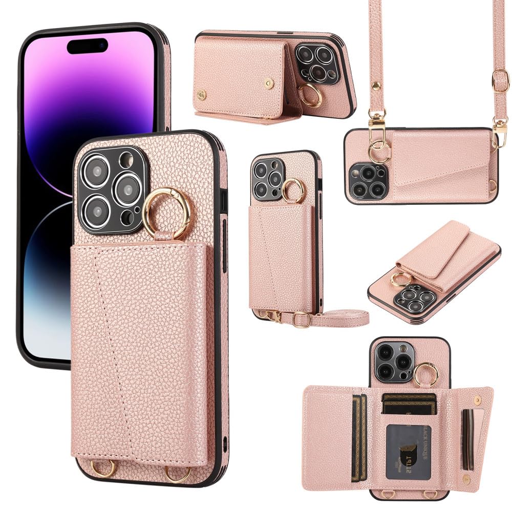 Coque lanière iPhone 14 Pro Max étui bandoulière pour vos sorties et soirées rose - 6