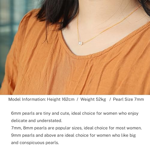 Miniatura 2 de AAAA Single Pearl Necklace Sterling Silver Floating Freshwater Cultured Pearl Pendant Necklace for Women 16 inch,17.5 inch