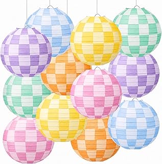Retisee 12 Pcs Hanging Paper Lantern 8 in Gingham Classroom Decoration