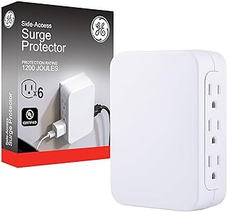 Pro 6-Outlet Extender, Surge Protector, Side Access, Wall Tap Adapter, 3-Prong, 1200 Joules, Warranty, UL Listed, White, 10353
