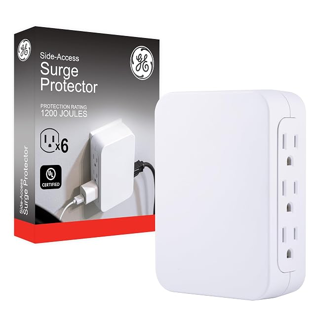 GE Pro 6-Outlet Extender Surge Protector Side Access Wall Tap Adapter 3-Prong 1200 Joules Warranty UL Listed White