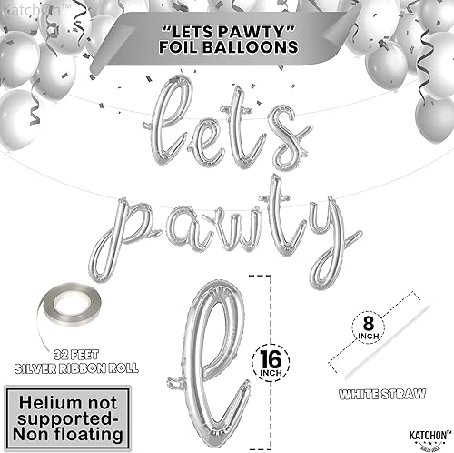 Miniatura 4 de KatchOn Letras de globos de plata de Lets Pawty - 16 pulgadas  Cartel de globos de Lets Pawty para decoraciones de cumpleaños de perro  Decoraciones