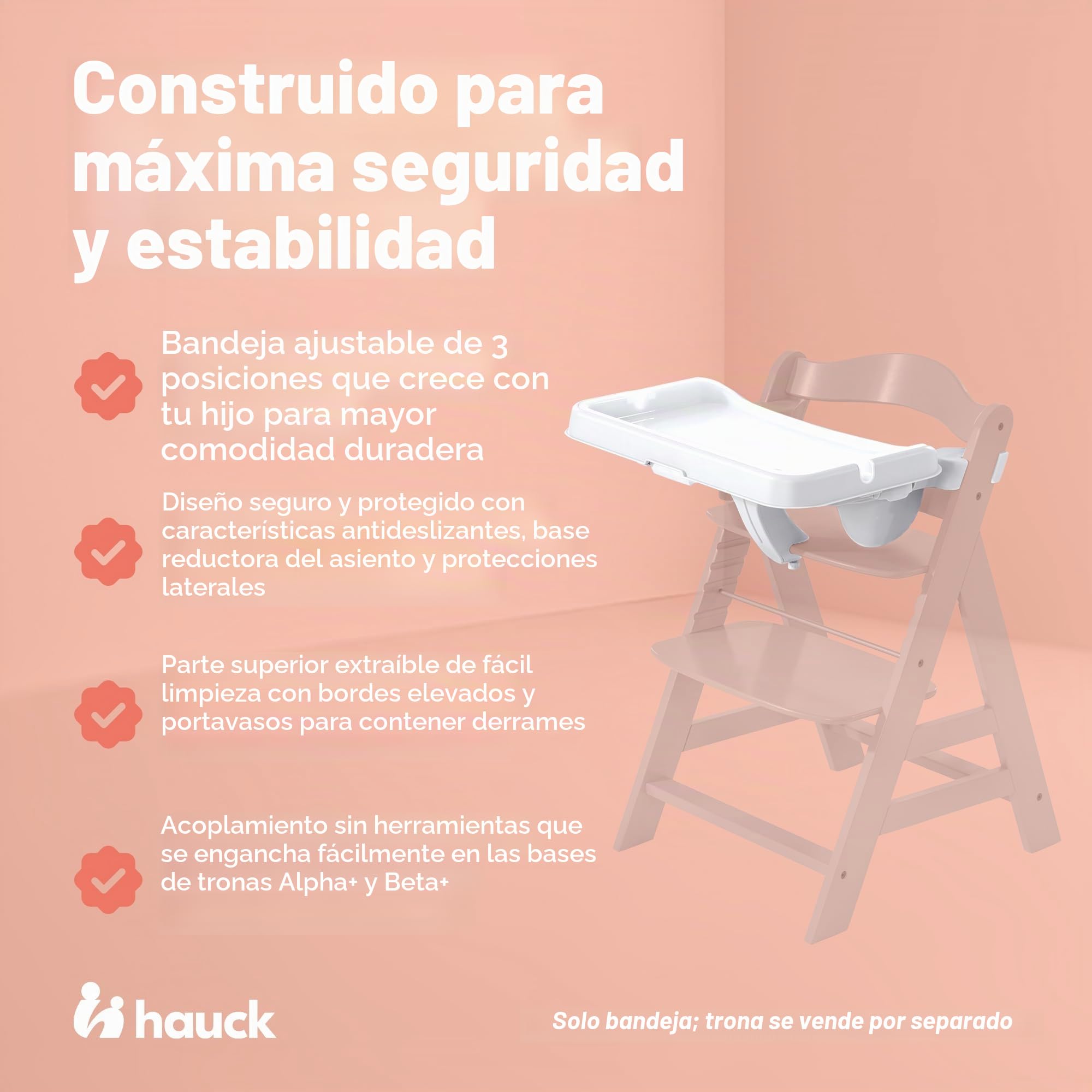 hauck Alpha Tray Bandeja Trona para Alpha Plus y Beta Plus | Accesorio para Tronas de Bebé Evolutivas de Madera para Niños de 6-24 Meses | Tablero Regulable y Extraible para Comer y Jugar - Blanco