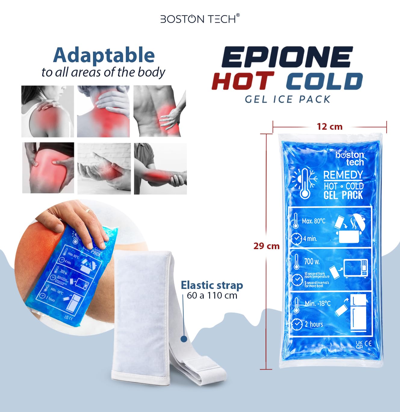 Boston Tech REMEDY Torba żelowa na ciepło i zimno z wielopozycyjnym pokrowcem, idealna terapia na urazy, regenerację mięśni, fizjoterapię i do użytku domowego (2 sztuki)