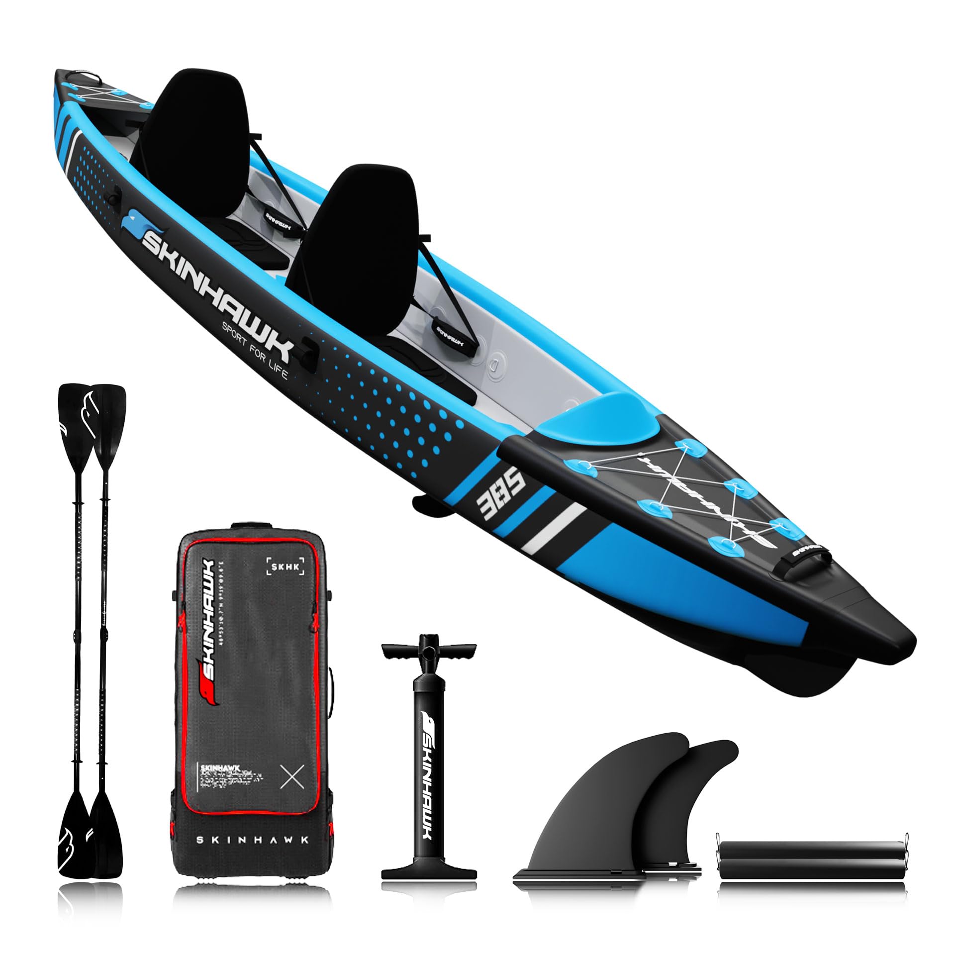 SKINHAWK Blu KAJAK-2 Persone Drop-Stitch Blu Barca Canna 385 cm x 85 cm
