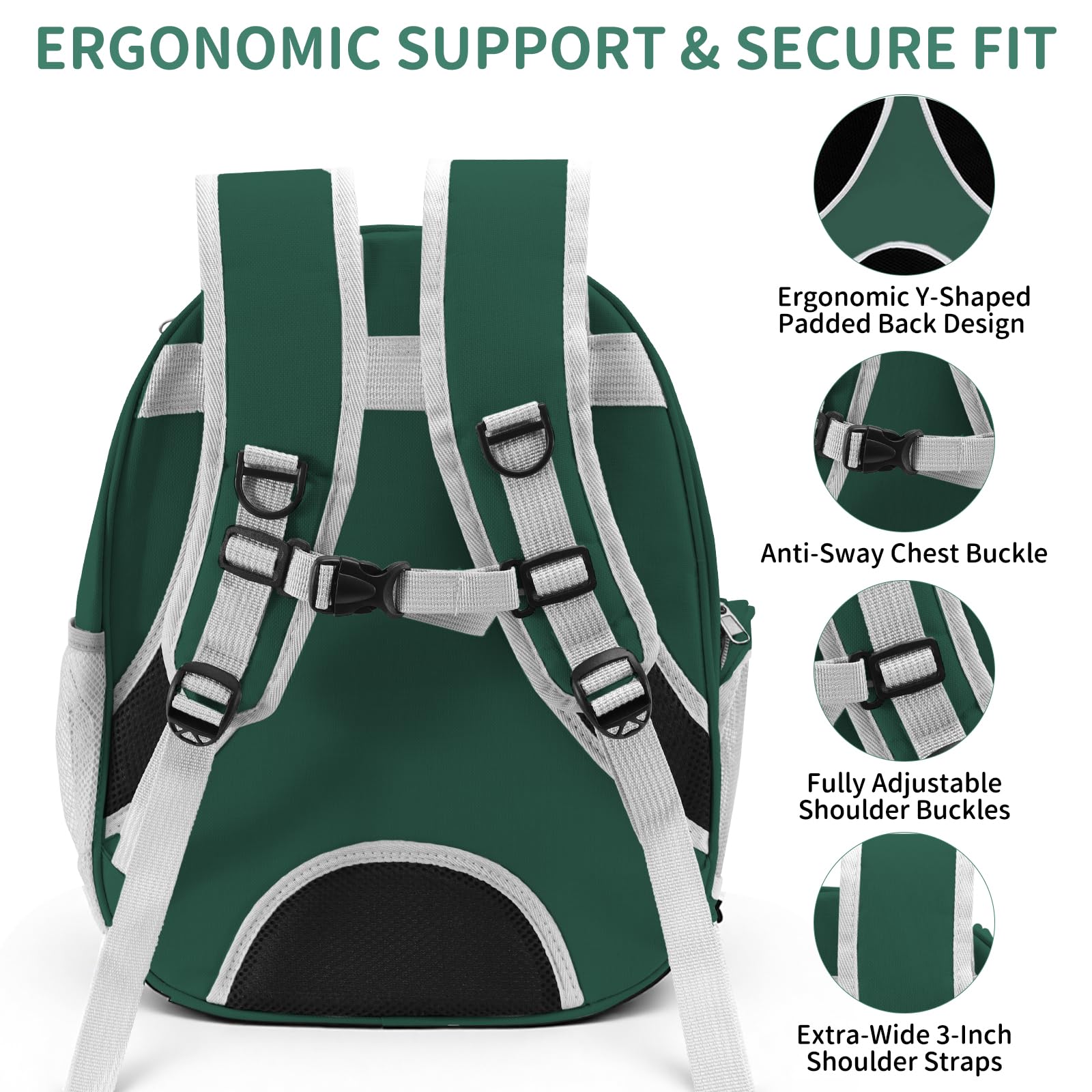 PETSWEET Cat Backpack Carrier, Back Expandable Pet Backpack with Bubble Window, Airline Approved Pet Travel Bag for Small/Medium Cats & Puppies, Hiking, Camping, Outdoor Use (Green) - image 3