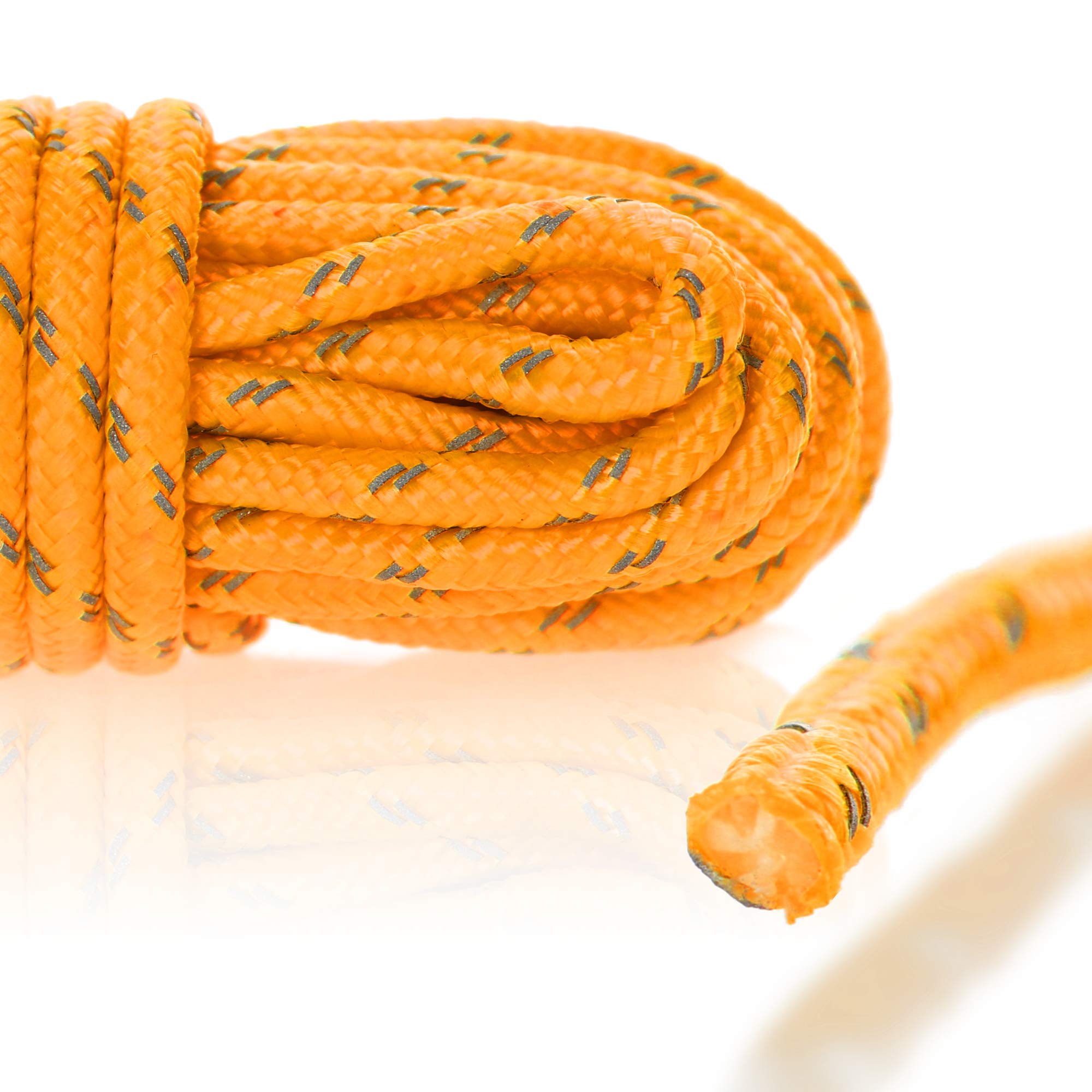 COM-FOUR® 8x linka odciagowa po 4 m do kempingu odblaskowa w kolorze pomaranczowym - sznurek namiotowy z klamra odciagowa - sznurek napinajacy - sznurek kempingowy - napinacz liny - lina namiotowa
