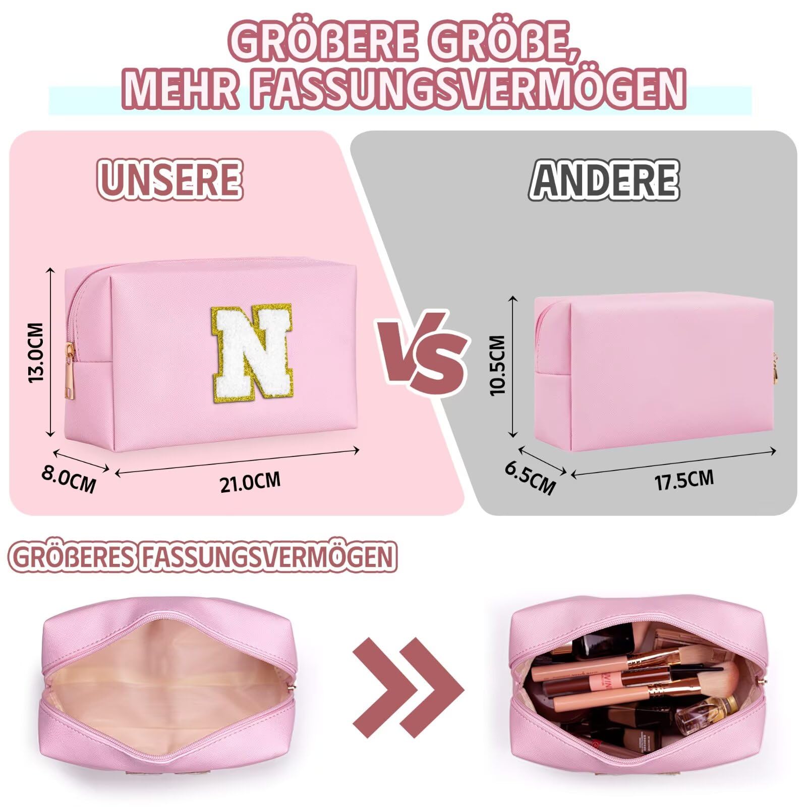 YOOLIFE Geschenk Mädchen 6 7 8 9 10 11 12 13 14 15 Jahre - Buchstaben Kosmetiktasche Damen Mädchen Schminktasche, Reise Make up Tasche, Teenager Geschenke für Damen Freund Schwester Mama, Rosa L - 2