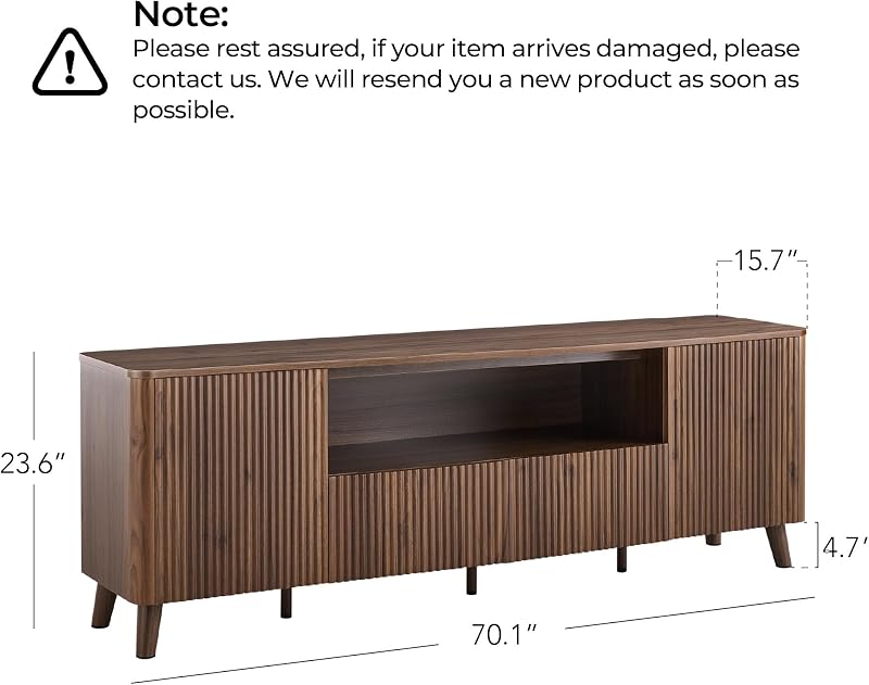 CHITA 70" Mid Century Modern TV Stands for 80 inch TV, Walnut image 2