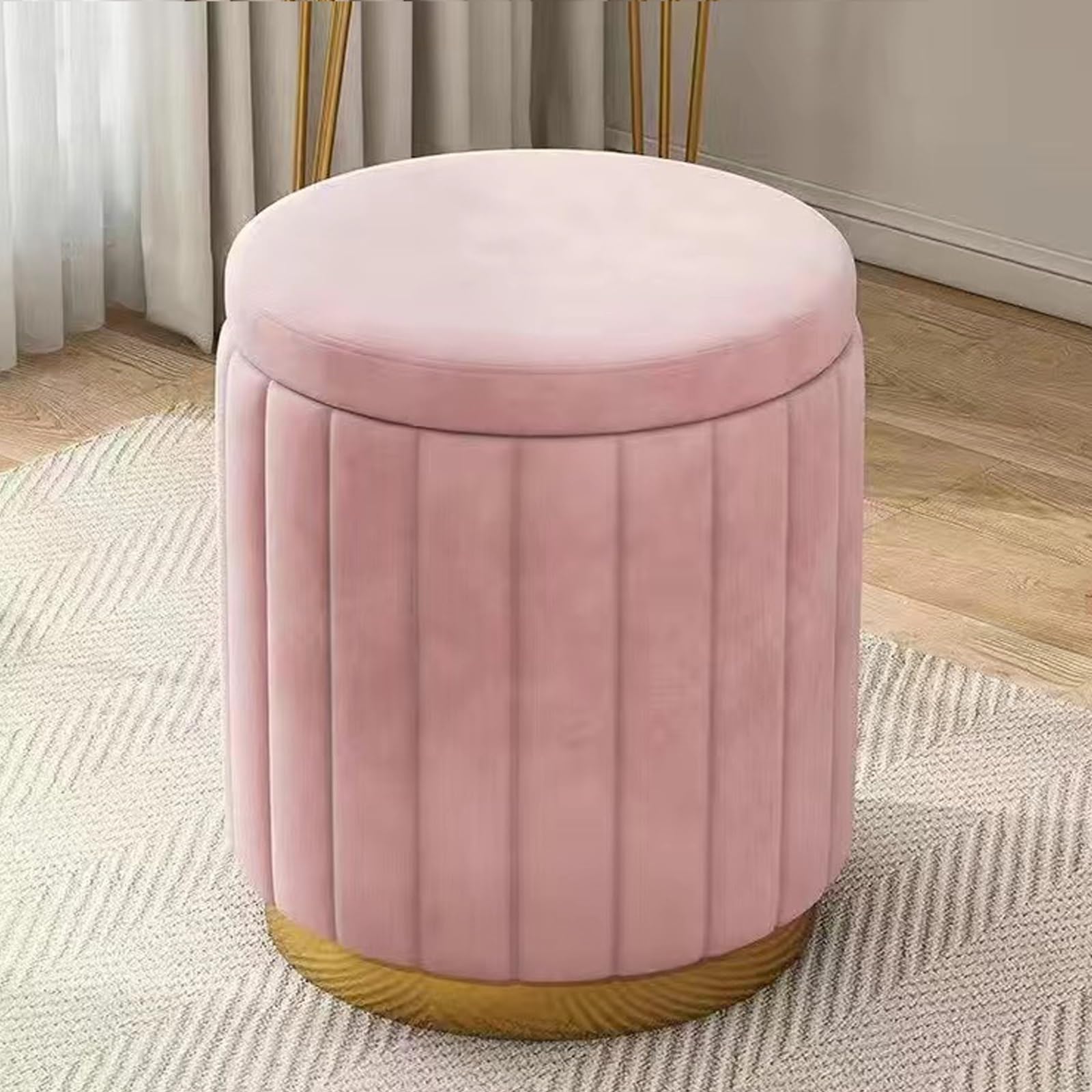 Tabouret de meuble-lavabo en velours chic avec base dorée lumineuse