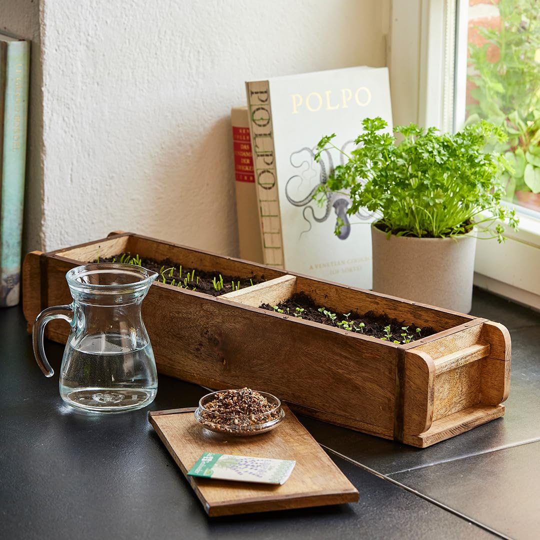 Die Stadtgärtner 2 x Vintage Ziegelformen aus recyceltem Holz mit zwei Kammern – 50 x 14 x 10 cm | Holzkisten mit zwei Kammern | Hochwertige Dekokisten mit Metallbeschlägen | Pflanzkiste | Holzbox