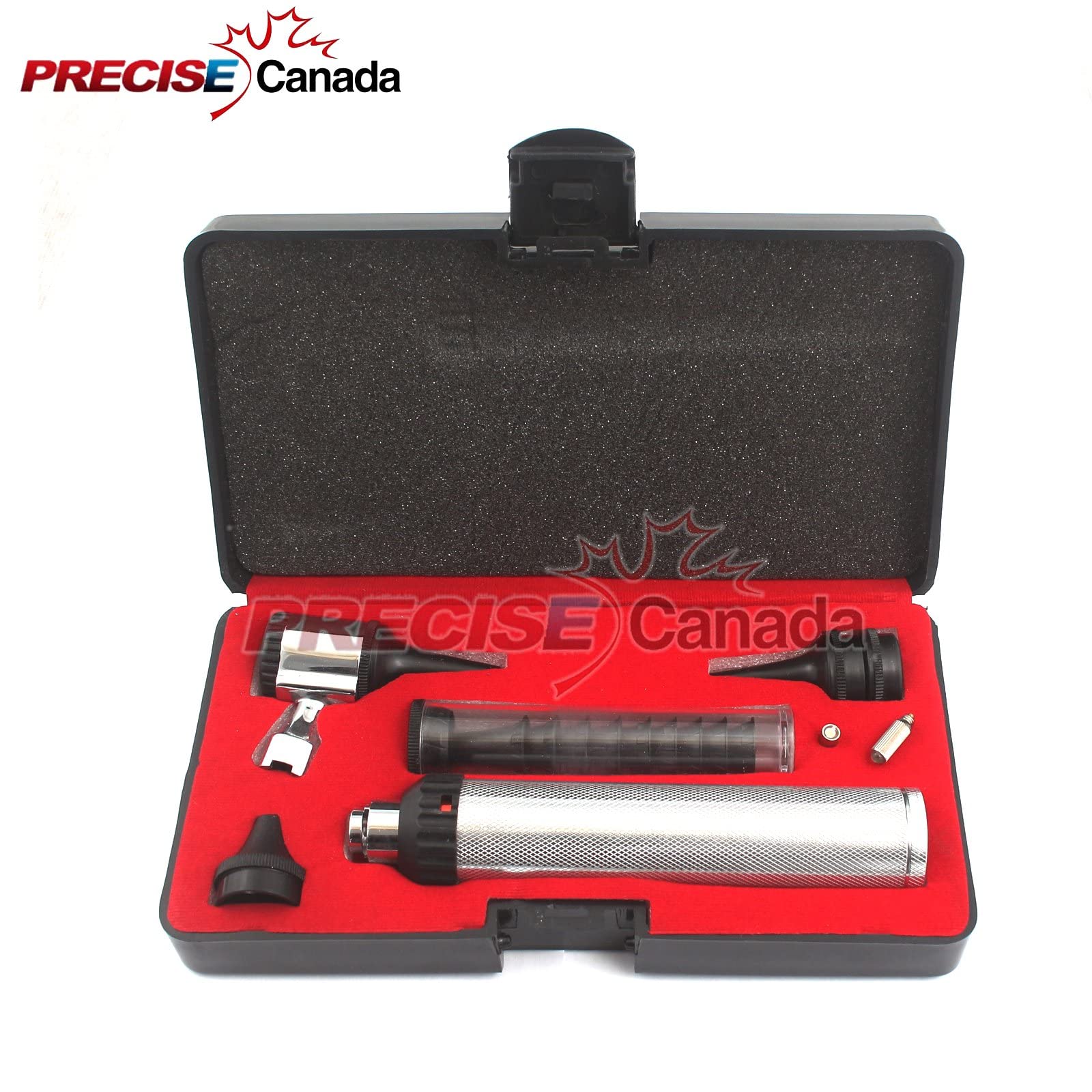 PRECISE CANADA: New 3.2V Otoscope Set Includes Set of Disposable Specula Adaptor and 3 Sizes of REUSEABLE Specula Plus Hard CASECASE + 2 Free Bulb New