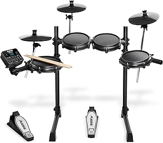 Alesis Turbo Mesh Kit - Electric Drum Set for Beginners with Quiet 8" Mesh Pads, Lessons, 100+ Sounds, Drum Sticks and Connection Cables