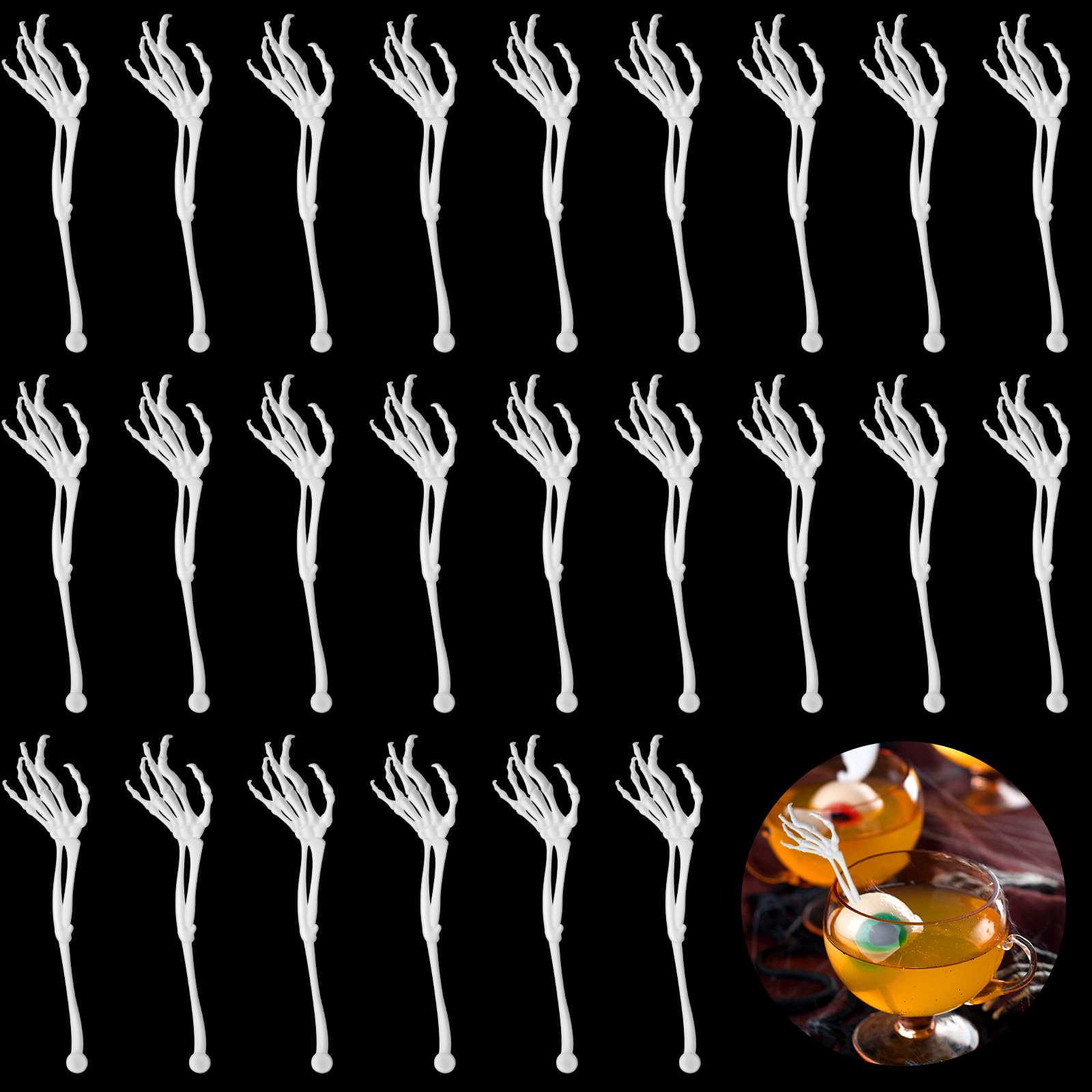 Remerry 24 Pcs Halloween Skeleton Cocktail Picks Swizzle Sticks, White