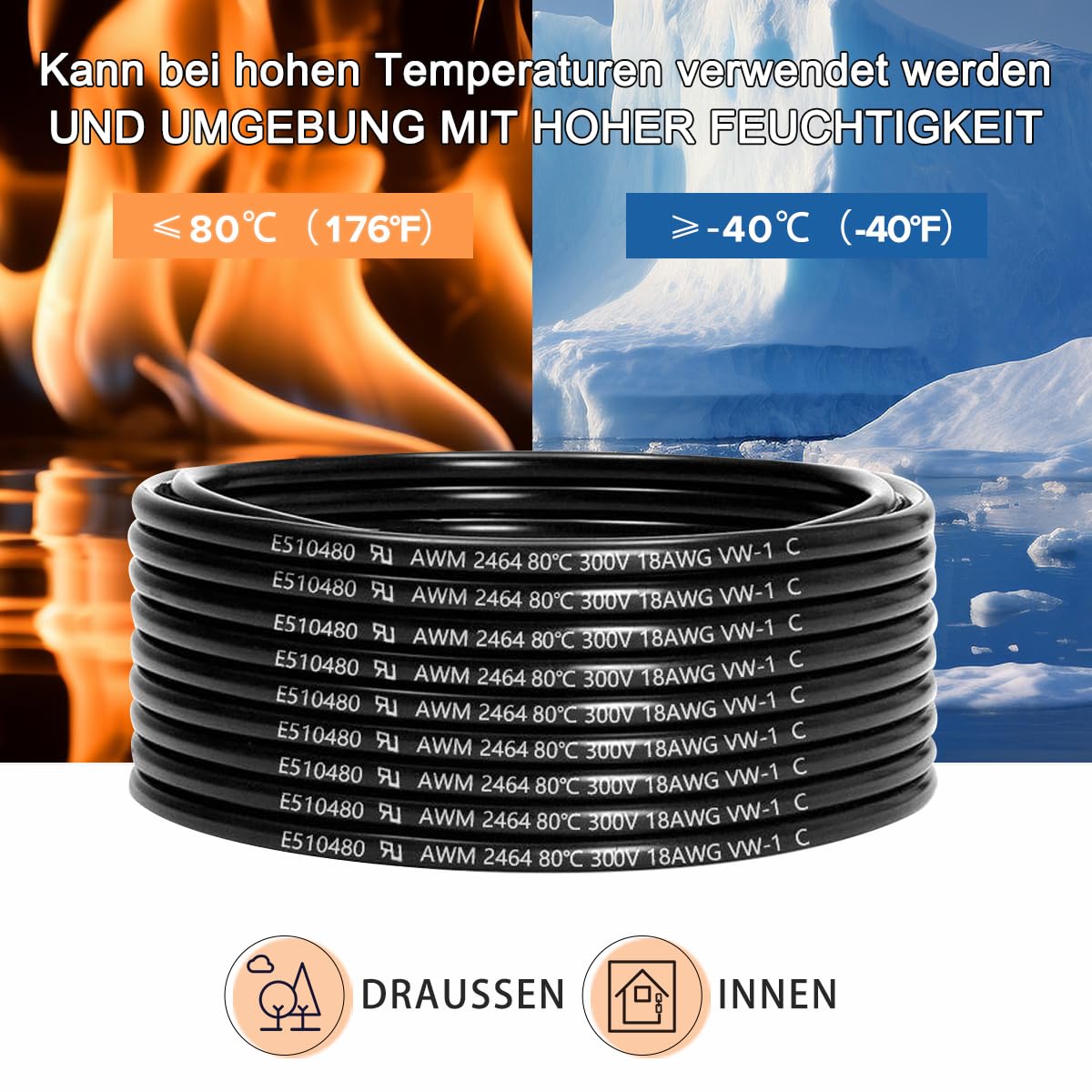 Câble électrique 3 fils 18 AWG 3 x 0,75 mm² - 30 m - 0,75 mm² | Câble électrique 3 fils en cuivre étamé PVC pour DC 12 V/24 V, éclairage LED, rallonge, voiture, etc. Certifié CE