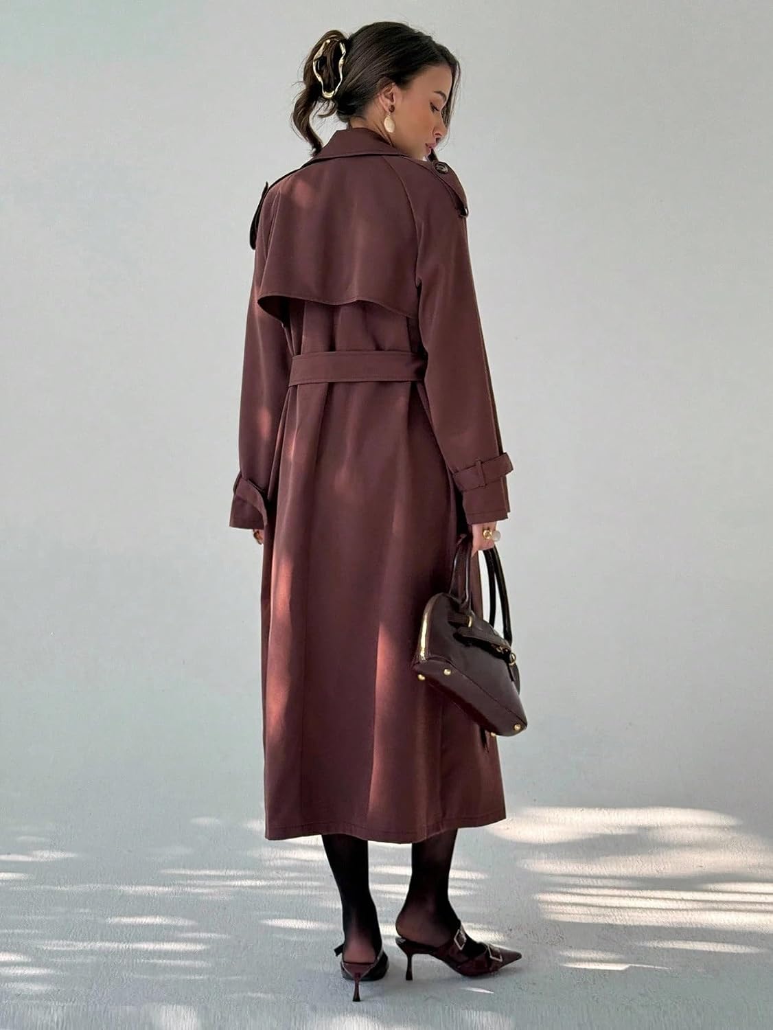 Womens Fashion Trench Outwear Casual Solid Color Long Trench Coat Jacket Coat