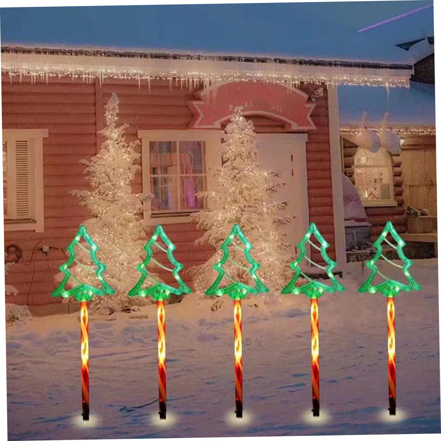 Peosaard Red, Green 5Pcs Solar Christmas Pathway Lights Waterproof, Christmas Pathway Lights Tree Shape, Led Garden Stake Ornament For Walkway Yard Lawn
